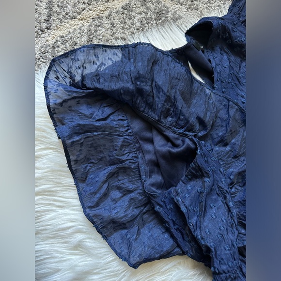 NWT midnight blue jacquard babydoll midi dress - Picture 8 of 11